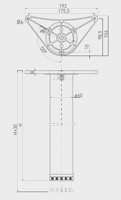 Set 4 picioare masa A6 710 mm, aluminiu [2]