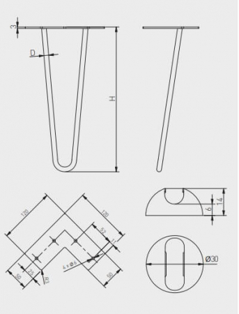 Set 4 picioare masa ARTO 2R H711 mm, negru mat [4]