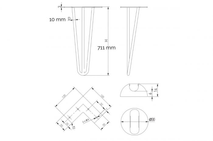 Set 4 picioare masa ARTO 3R H711, negru mat [4]