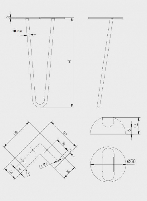 Set 4 picioare masa cafea ARTO 2R H304 mm, negru mat [4]