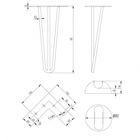 Set 4 picioare masa cafea ARTO H406 mm, negru mat [4]