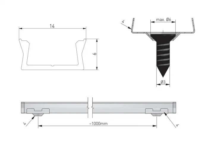 Set profil aplicat banda LED MINI + dispersor + capace laterale, 2 m, gri [2]