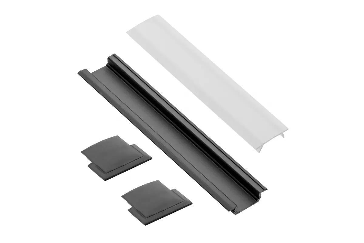 Set profil incastrat banda LED GLAX + dispersor + capace laterale, 2 m, negru mat [1]