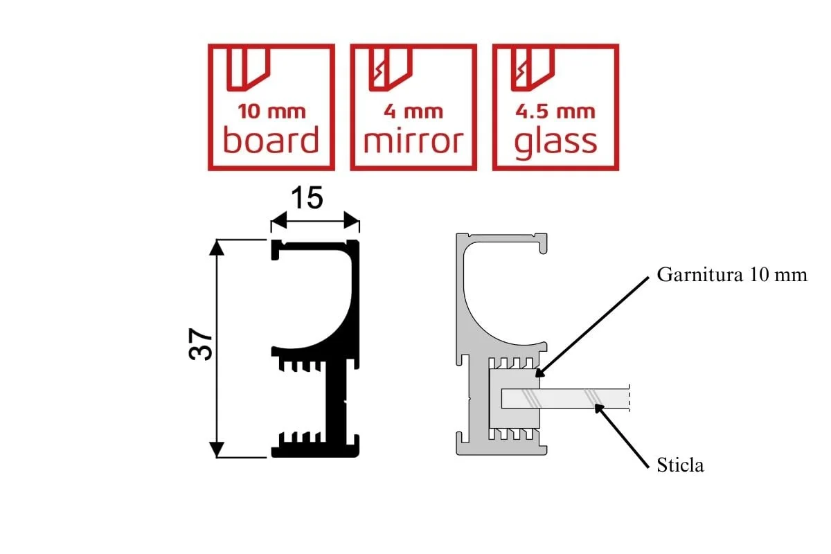Sistem usi sticla cu balamale OXFORD, 10 mm, gri [3]