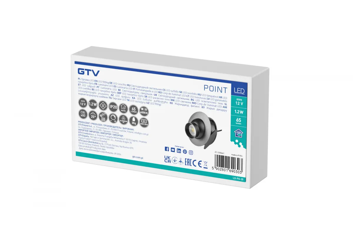 Spot LED incastrat POINT, 12V, 1.2W, 4000K lumina neutra, cablu Mini Amp 1.5 m, negru [4]