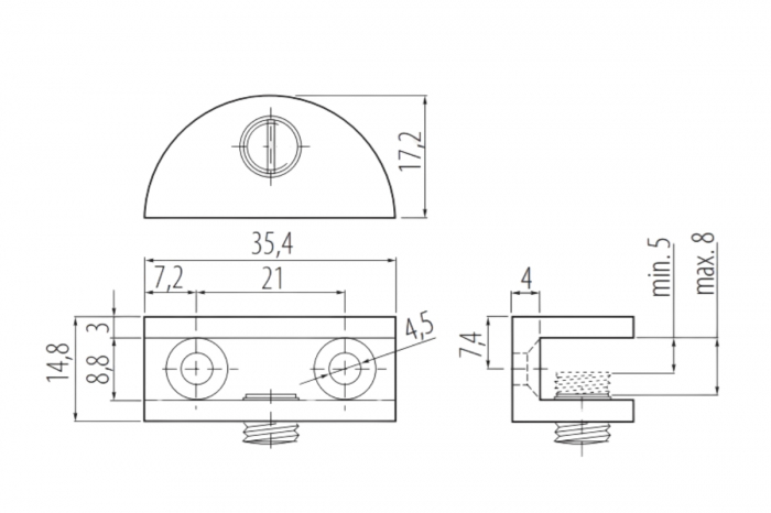 Suport raft/ polita sticla J63, 5-8 mm, aluminiu [2]