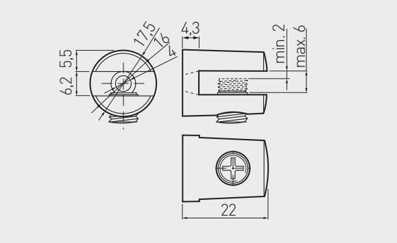 Suport raft (polita) sticla K135, 2-6 mm, cromat [2]