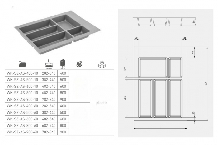 Suport tacamuri 600 mm Axispace, plastic, negru mat [3]