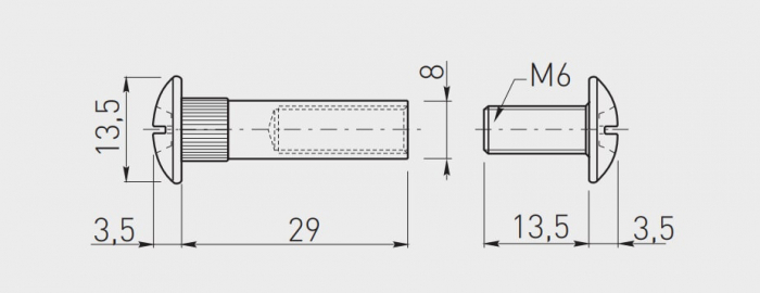 Surub cuplare pal Ø8, M6, lungime 29 mm, crom - 1.000 buc [2]