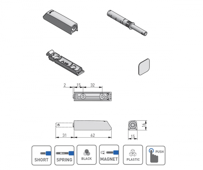 Tip-on aplicat SALTO NOVA scurt, magnet, negru [2]