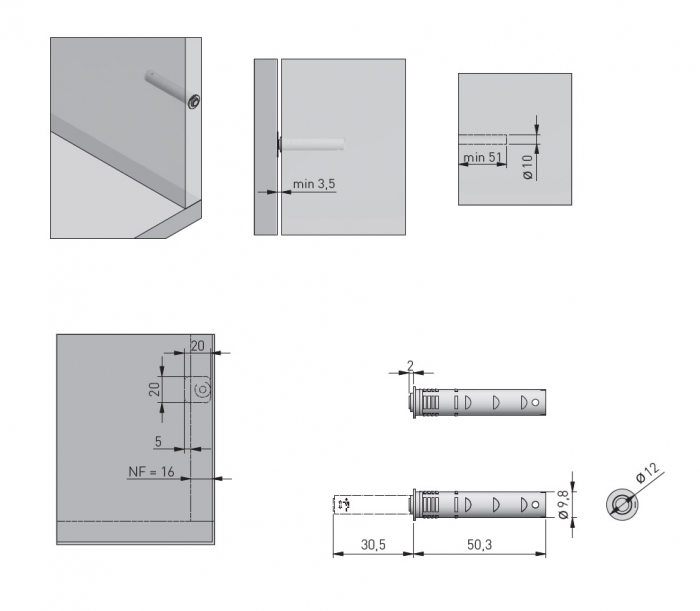 Tip-on incastrat SALTO NOVA scurt, magnet, negru [2]