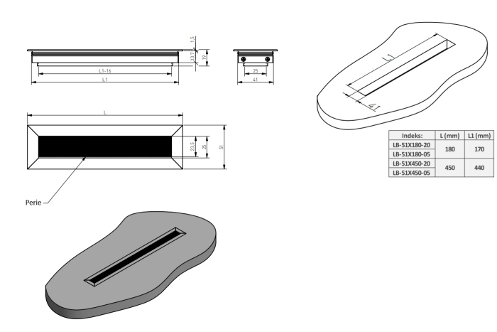 Trecere cabluri MERIDA 51x180 mm, negru mat [4]