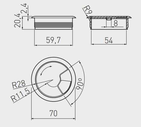 Trecere cabluri Ø60 mm, plastic, alb mat [2]