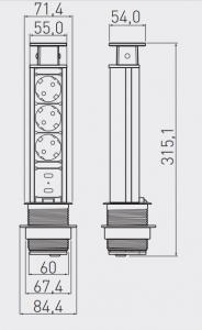 Priza incastrabila TURN 3xSchuko, 2xUSB, cablu 1.5 ml, 60 mm, gri [1]