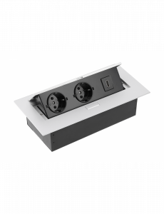 Priza incorporabila in blat, 2 Schuko, HDMI, cablu 1.5 m, Aluminiu [0]