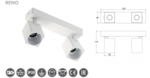 Spot aplicat dublu Reno, Alb [1]