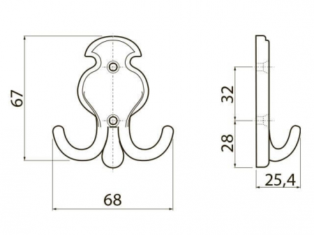 Agatatoare cuier ORVIETO B0 68x67 mm, 2 agatatori, alama antichizata [1]