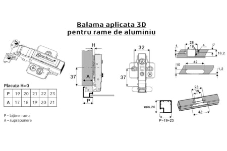 Balama aplicata soft-close pentru profil (rama) aluminiu, gri - set 2 buc [1]
