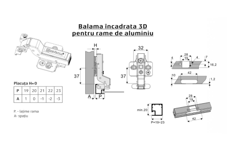 Balama incadrata soft-close pentru profil (rama) aluminiu, neagra - set 2 buc [1]