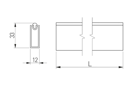 Bara haine dreptunghiulara 33x12 mm, 3 m, suport A inclus, antracit [1]