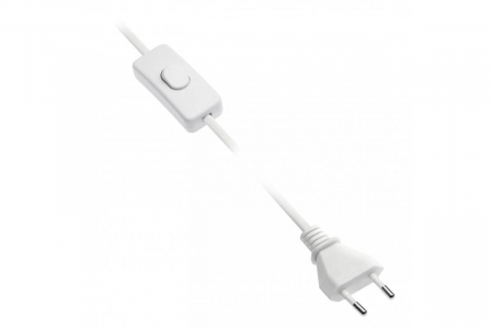 Cablu alimentare cu stecher si intrerupator, 2 ml, 2x0.75 mm, alb