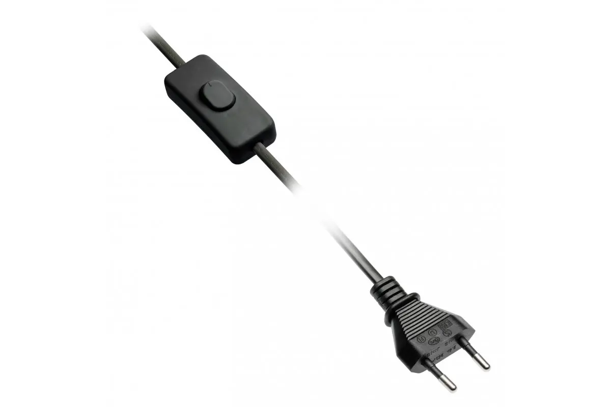 Transformator banda LED - Cablu alimentare cu stecher si intrerupator, 2 x 0.75 mm, 2 m, negru