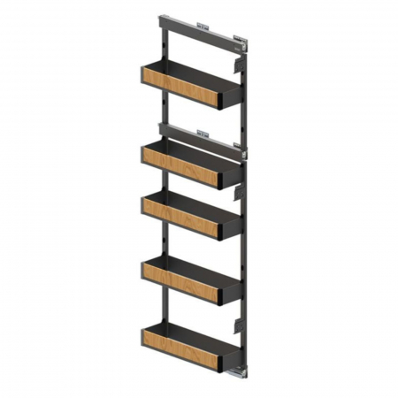 Jolly kosarak palackokhoz - Coloana culisanta 150 mm MAXI PURO, 5 rafturi, 20 kg, soft-close, dreapta, lemn + negru