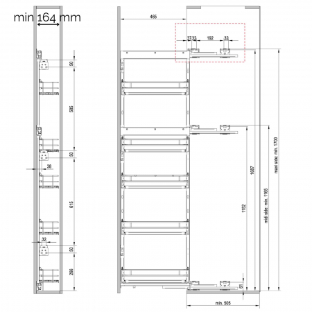Coloana culisanta 200 mm MAXI PURO, 5 rafturi, 20 kg, soft-close, dreapta, lemn + negru [2]