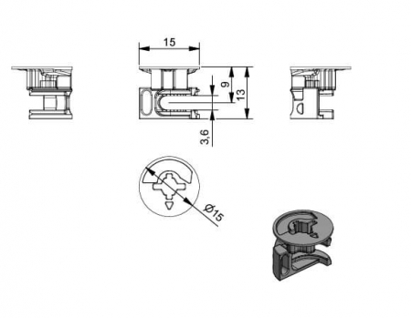 Conector excentric Ø15x13 mm [1]