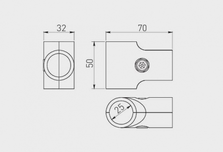 Conector tip T pentru bara haine Ø25 mm, crom [1]