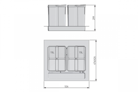 Cos gunoi AxiSpace 600 mm, 2 x 15 L, antracit [1]