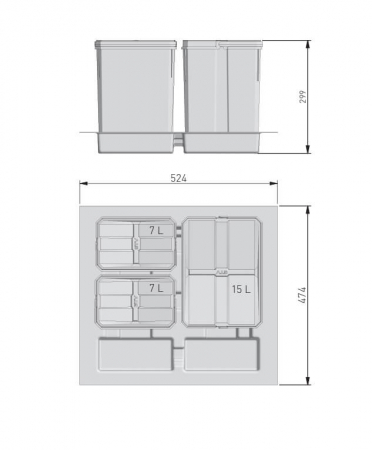 Cos gunoi AxisPro 1x15 litri, 2x7 litri, antibacterian, plastic, antracit [1]