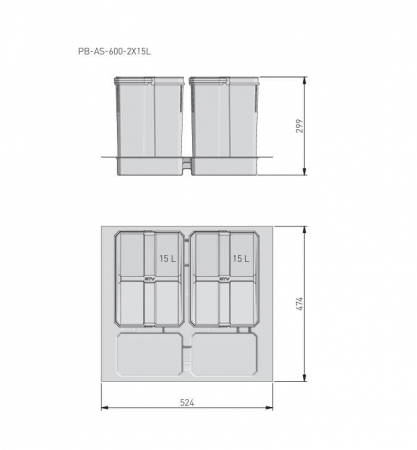 Cos gunoi AxisPro 2x15 litri, plastic, antracit [1]