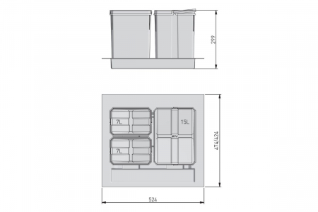 Cos gunoi AxisSpace 600, 1x15 L, 2x7 L, antracit [1]