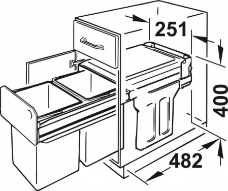 Cos gunoi Hailo Tandem 300 mm, 2x15 litri, incorporabil, antracit [1]