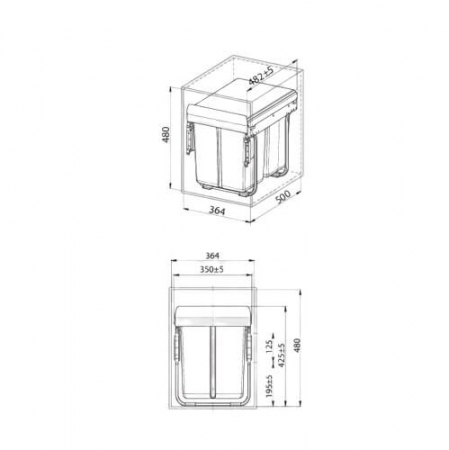 Cos gunoi Practi Eco 400 2x20 L, soft-close, incorporabil, antracit [1]