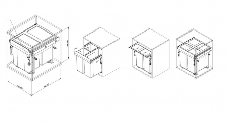 Cos gunoi Practi Eco 450 2x20 litri, montaj pe usa, soft-close, incorporabil, antracit [2]