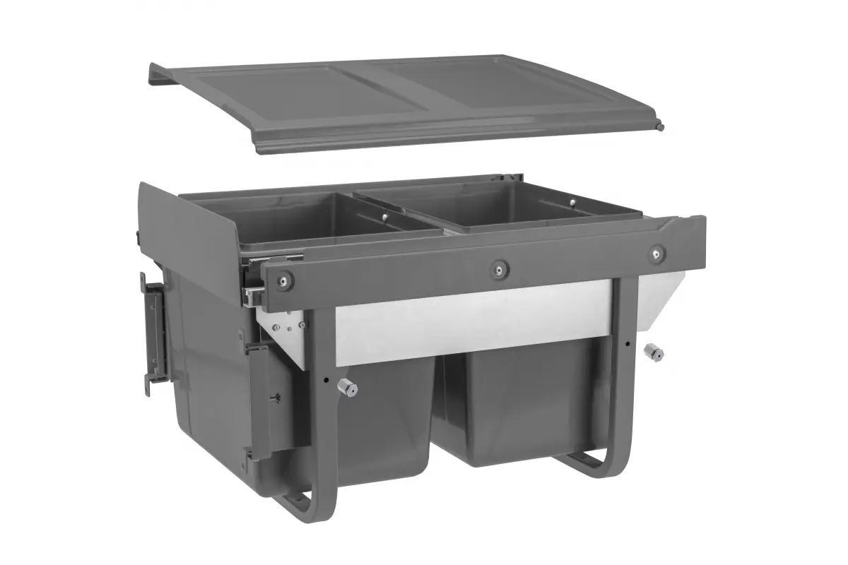 ОБКОВ за МЕБЕЛИ - Cos gunoi incorporabil Practi Eco 450 mm, montaj pe usa, soft-close, 2 x 15 litri, antracit