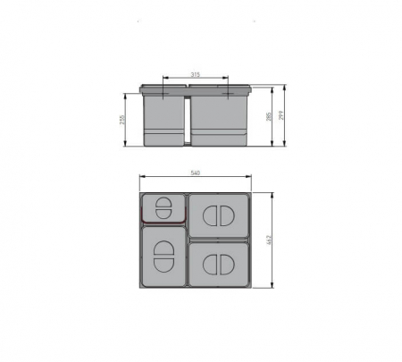 Cos gunoi MULTINO NEW 600 mm, 3x15 litri, 1x7 litri, antracit [3]