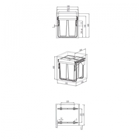 Cos gunoi Practi Eco 600 34 L + 2x17 L, montaj pe usa, soft-close, incorporabil, antracit [1]