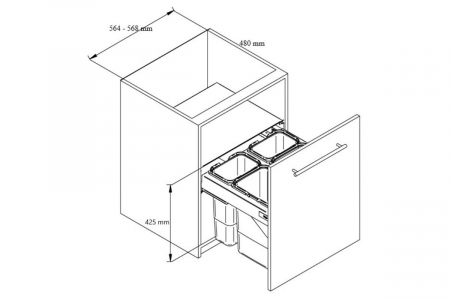 Cos gunoi SEGREGO 600 mm, montaj pe usa, 2 x 20 litri, soft-close, antracit [1]