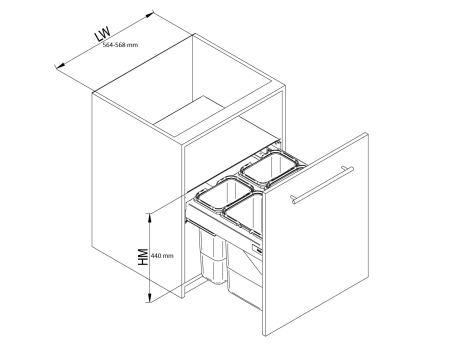 Cos gunoi SEGREGO 600 mm, montaj pe usa, 2x20 litri, 2x9 litri, soft-close, antracit [1]