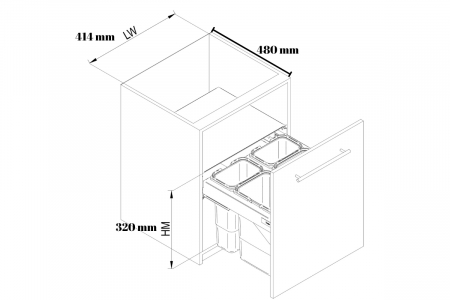 Cos gunoi SEGREGO, corp 450 mm, montaj pe usa, 2 x 15 litri, soft-close [1]