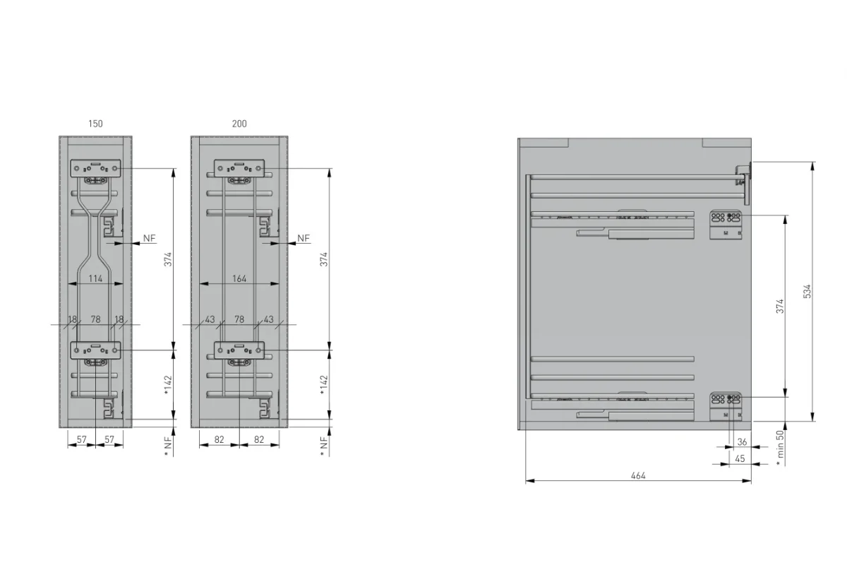 Cos jolly MOVIX, corp 200 mm, montaj lateral, antracit - FARA glisiere [2]