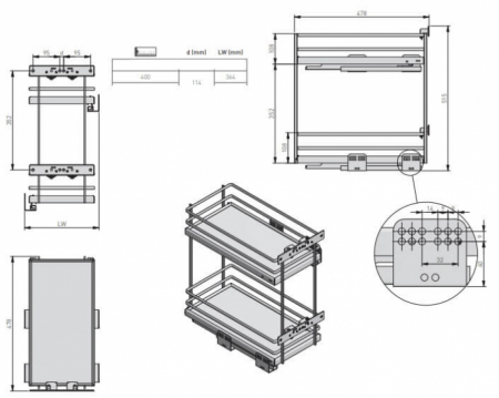 Cos Jolly MOVIXPRO antracit, corp mobilier 400 mm, glisiera laterala cu extractie totala si amortizare [3]