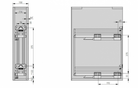 Cos Jolly MOVIXPRO antracit, corp mobilier de 150 mm, glisiera laterala cu extractie totala si amortizare, stanga [4]