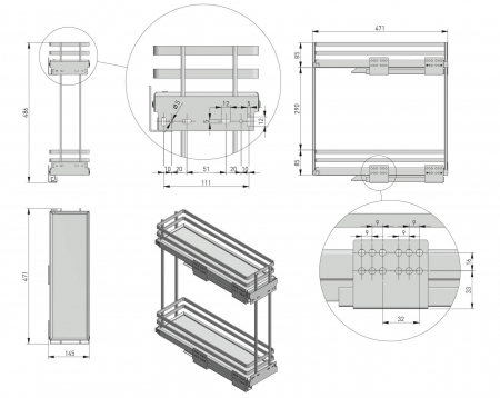 Cos Jolly MOVIXPRO antracit pentru corp mobilier de 200 mm, glisiera laterala cu amortizare [4]