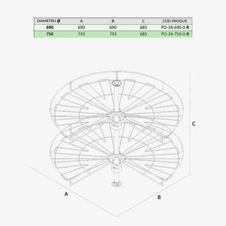 Cos rotativ pentru colt 3/4 Ø690 mm, antracit [2]