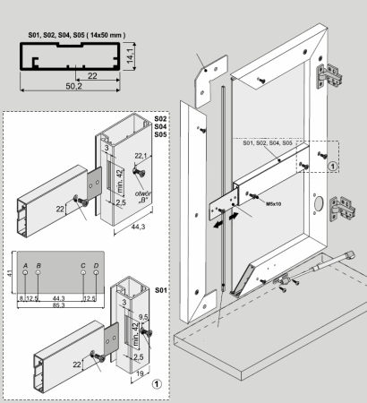 Profil H02 pentru imbinare rama S02, 14x50 mm, 3 m, negru mat [4]