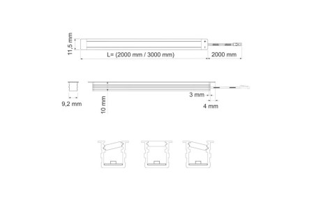 Profil LED incastrat VELA, 12V, banda LED FREE CUT inclusa, 12W/m, 4000K, 3 m, grafit [7]